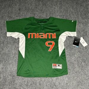 CUT NIKE Miami Hurricanes Youth‎ Medium Green Dri-Fit Baseball Jersey #9